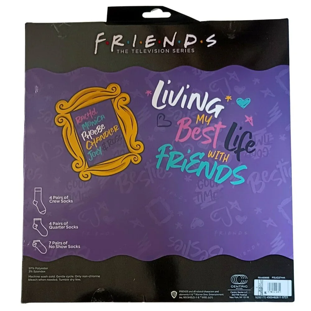 Friends 15 Days of Socks Set for Kids, Crew/Quarter/No Show Size S (5.5-8.5)